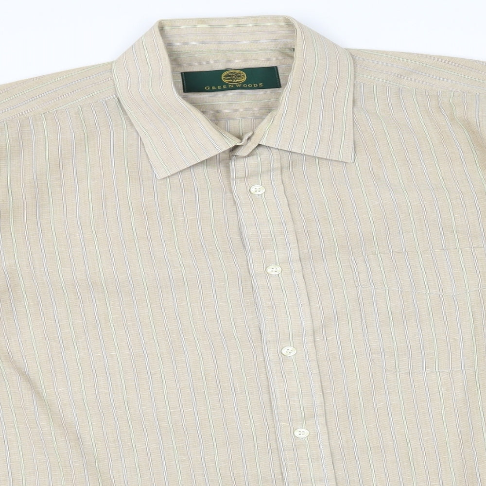 greenwoods Mens Beige Striped   Dress Shirt Size 16.5