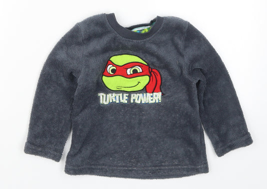 Primark Boys Grey Solid   Pyjama Top Size 2-3 Years  - Turtle Power