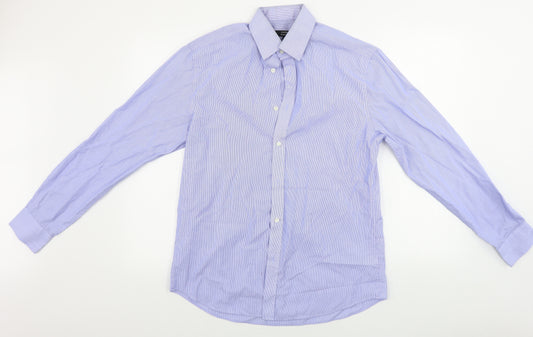 George  Mens Blue Striped   Dress Shirt Size 15