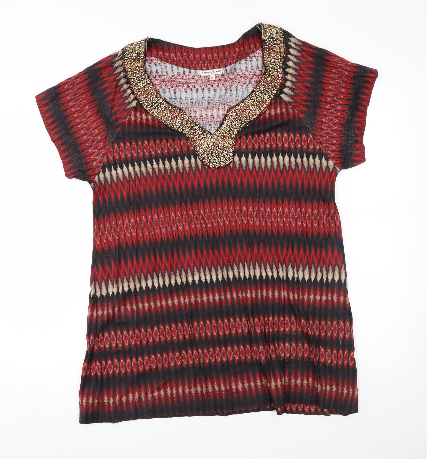 Tommy & Kate Womens Red Fair Isle  Basic Blouse Size 18