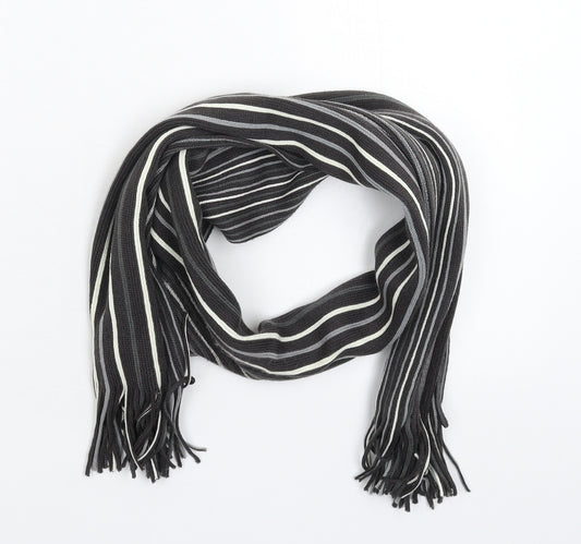Preworn Unisex Grey Striped Knit Scarf  One Size