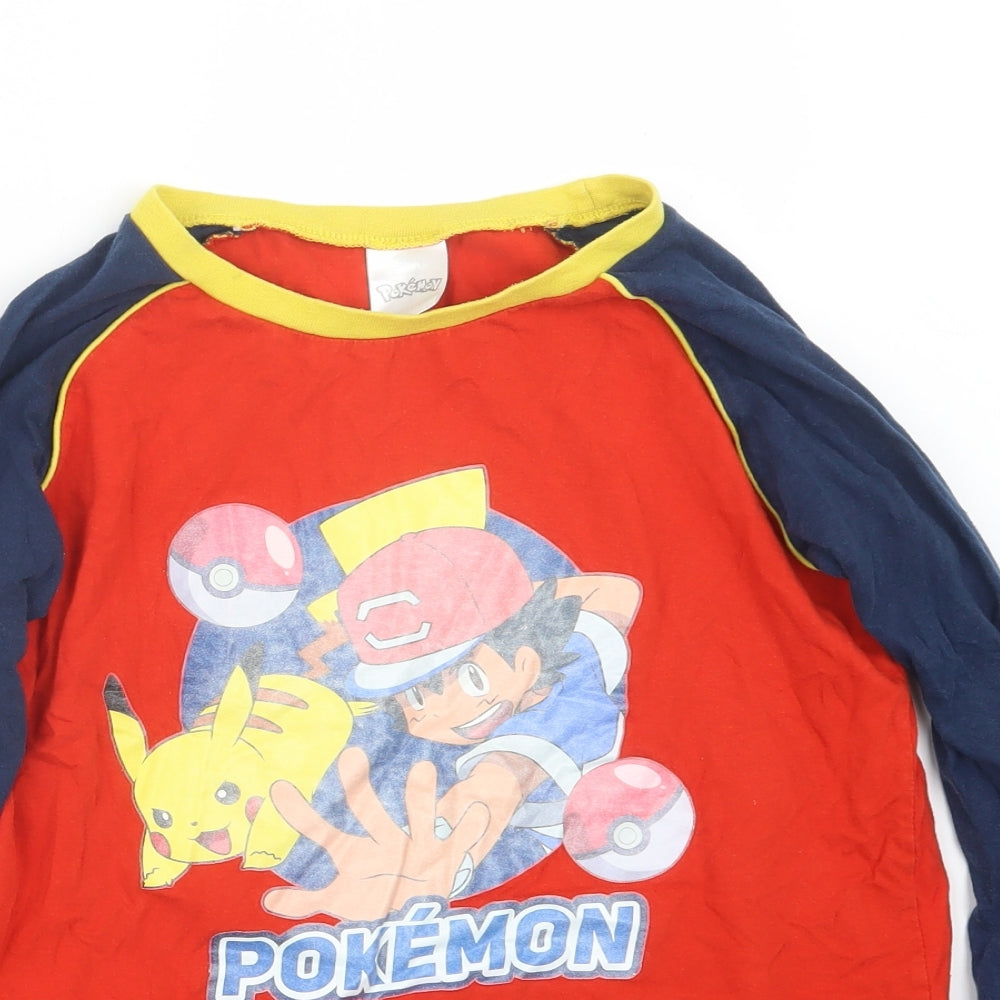 Preworn Boys Red Geometric   Pyjama Top Size 11-12 Years  - Pokemon