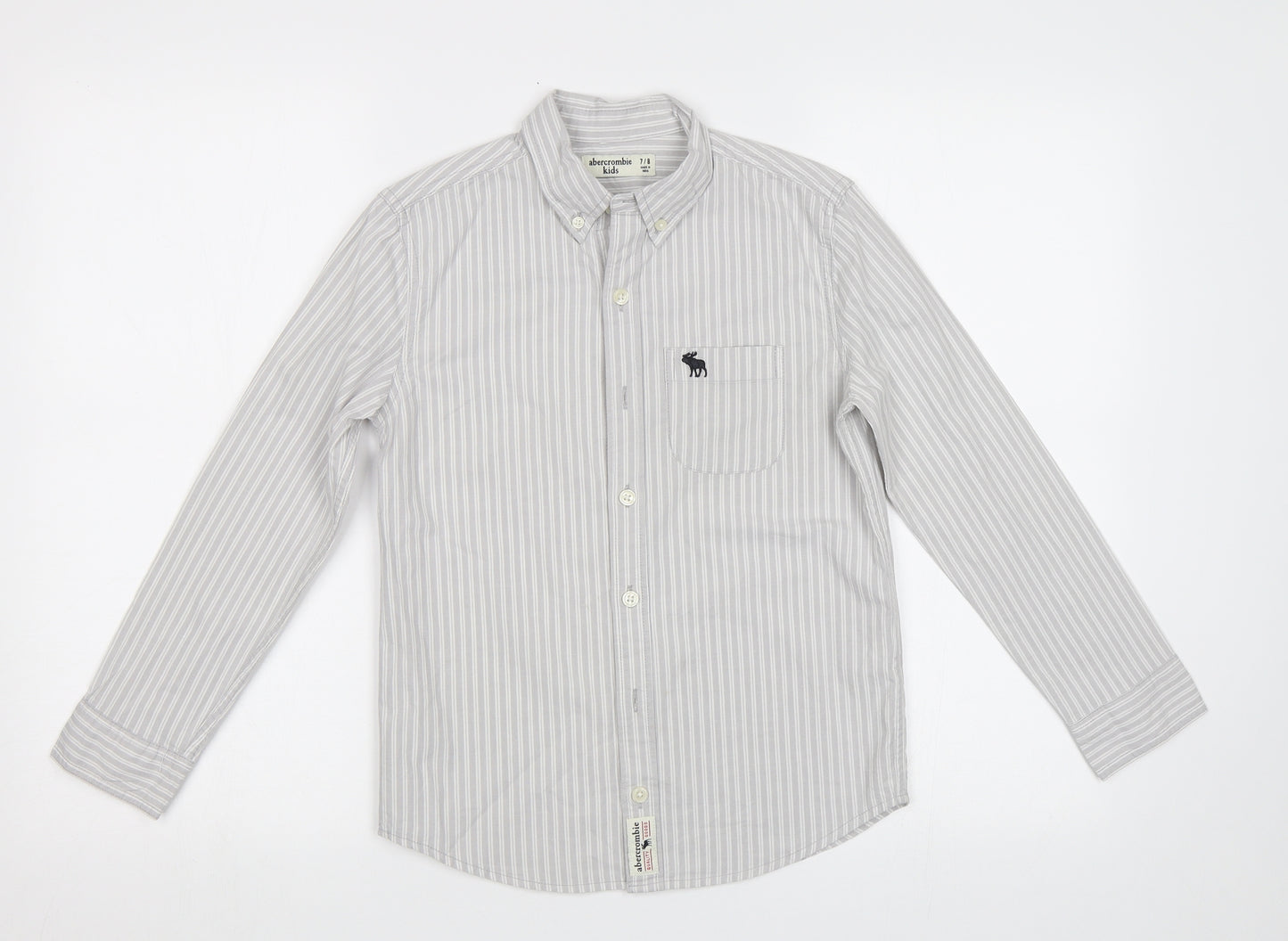 abercrombie kids Boys Grey Striped  Basic Button-Up Size 7-8 Years
