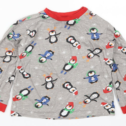 B&M Boys Grey Solid   Pyjama Top Size 7-8 Years  - Christmas Penguins
