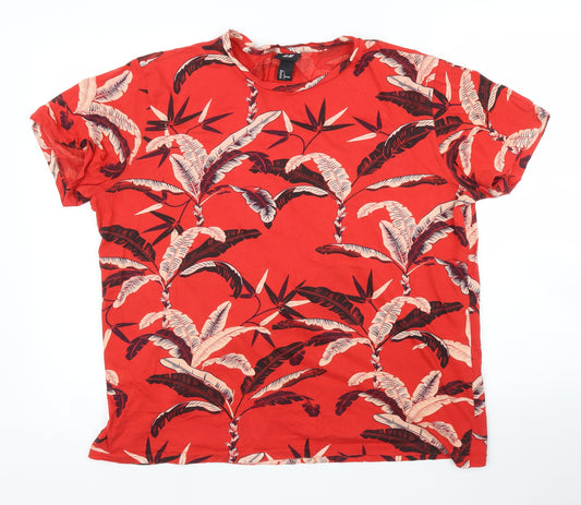 H&M Mens Red Floral  Basic T-Shirt Size L