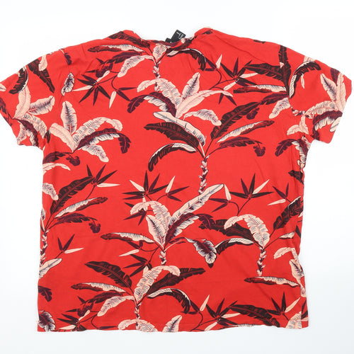 H&M Mens Red Floral  Basic T-Shirt Size L