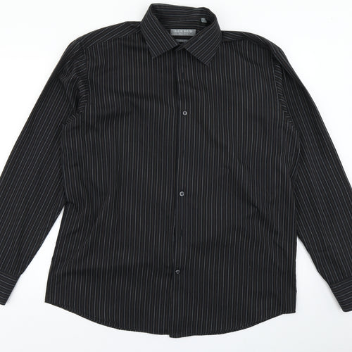 Jack Reid Mens Black Striped   Dress Shirt Size 16