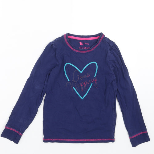 TU Girls Blue Solid  Top Pyjama Top Size 7-8 Years  - gone napping