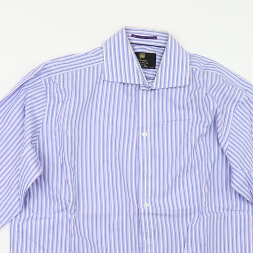 M&S Mens Blue Striped   Dress Shirt Size 15.5
