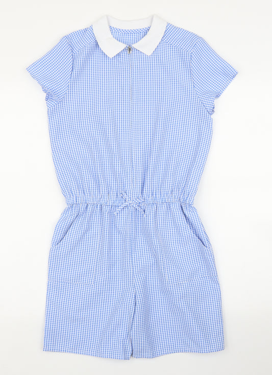George Girls Blue Check  Romper One-Piece Size 11 Years