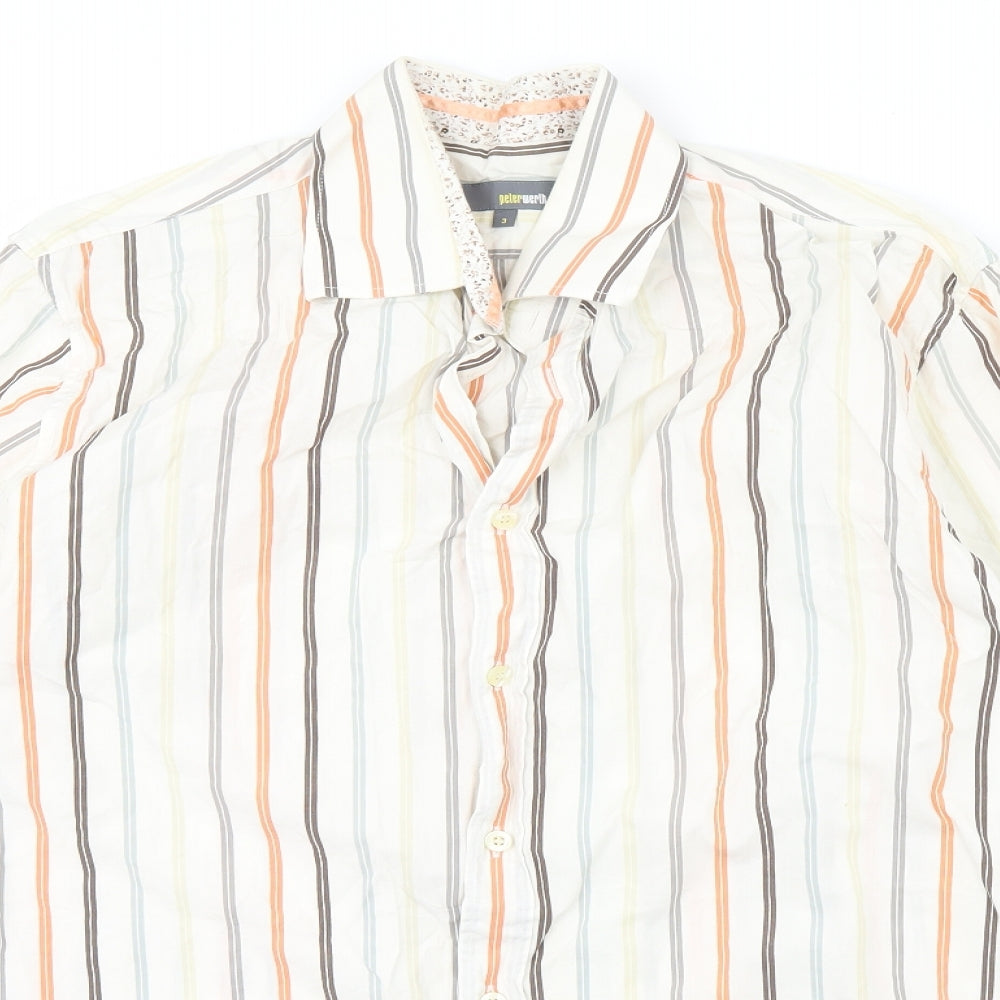 Peter Werth Mens Ivory Striped   Dress Shirt Size M