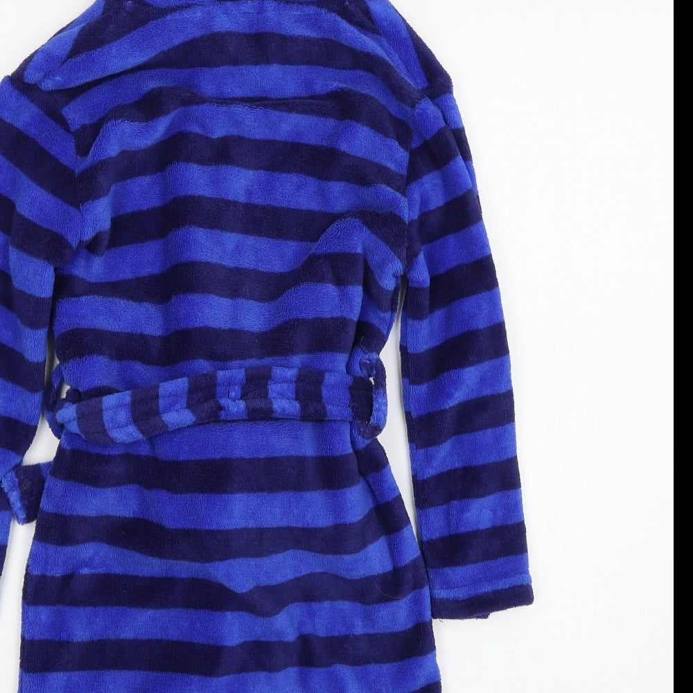 Preworn Boys Blue Striped Microfibre  Robe Size 6-7 Years