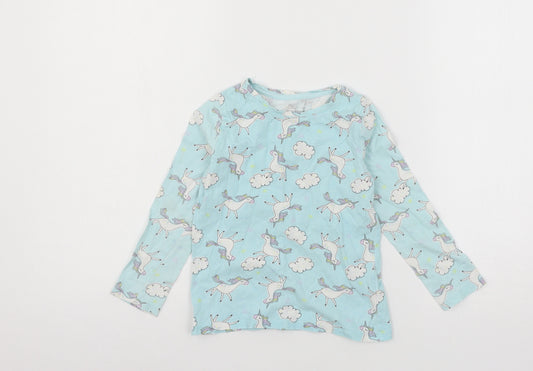 F&F Girls Blue Geometric Jersey Top Pyjama Top Size 4-5 Years  - Unicorn