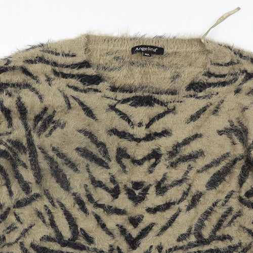 Angelina Womens Beige Animal Print  Pullover Jumper Size L
