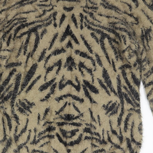 Angelina Womens Beige Animal Print  Pullover Jumper Size L