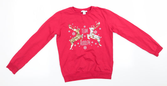 Primark Girls Red Animal Print   Pyjama Top Size 10-11 Years  - Team Rudolph
