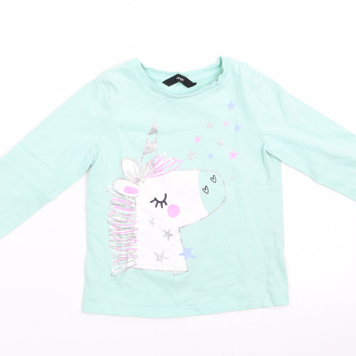 George Girls Green Animal Print   Pyjama Top Size 3-4 Years  - Unicorn Print with Glitter