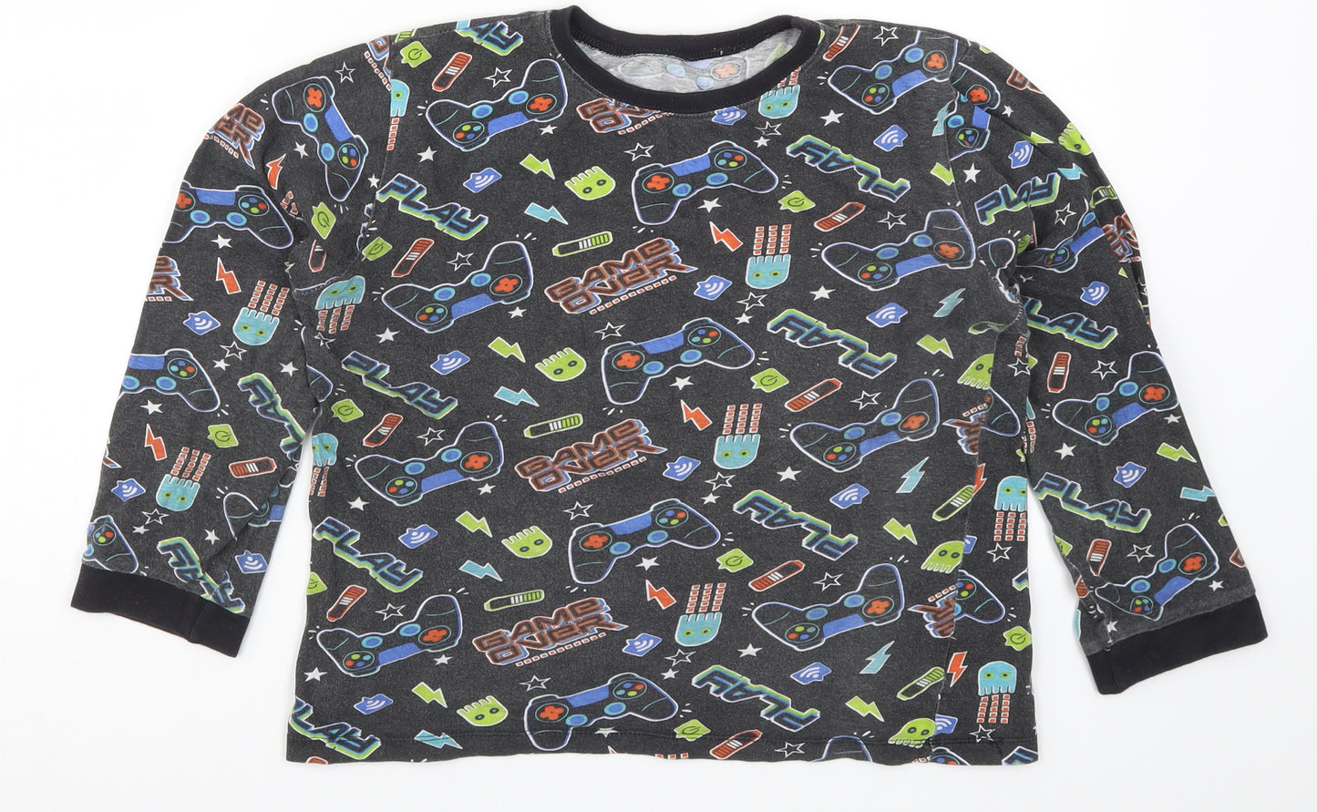 B&M Boys Black Geometric   Pyjama Top Size 11-12 Years  - Gaming Controllers Pac Man Game Over