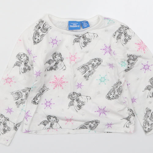 Primark Girls White Solid  Top Pyjama Top Size 2-3 Years  - Frozen Anna and Elsa