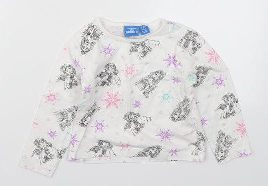 Primark Girls White Solid  Top Pyjama Top Size 2-3 Years  - Frozen Anna and Elsa