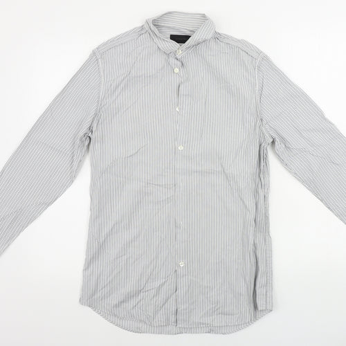 NICOLE FARHI  Mens Grey Striped   Button-Up Size 15