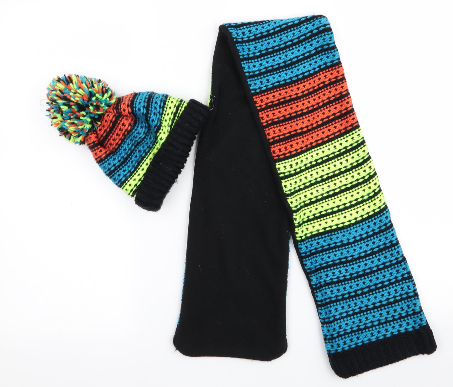 Nutmeg Boys Black Striped  Scarf  One Size  - Hat & Scarf Set