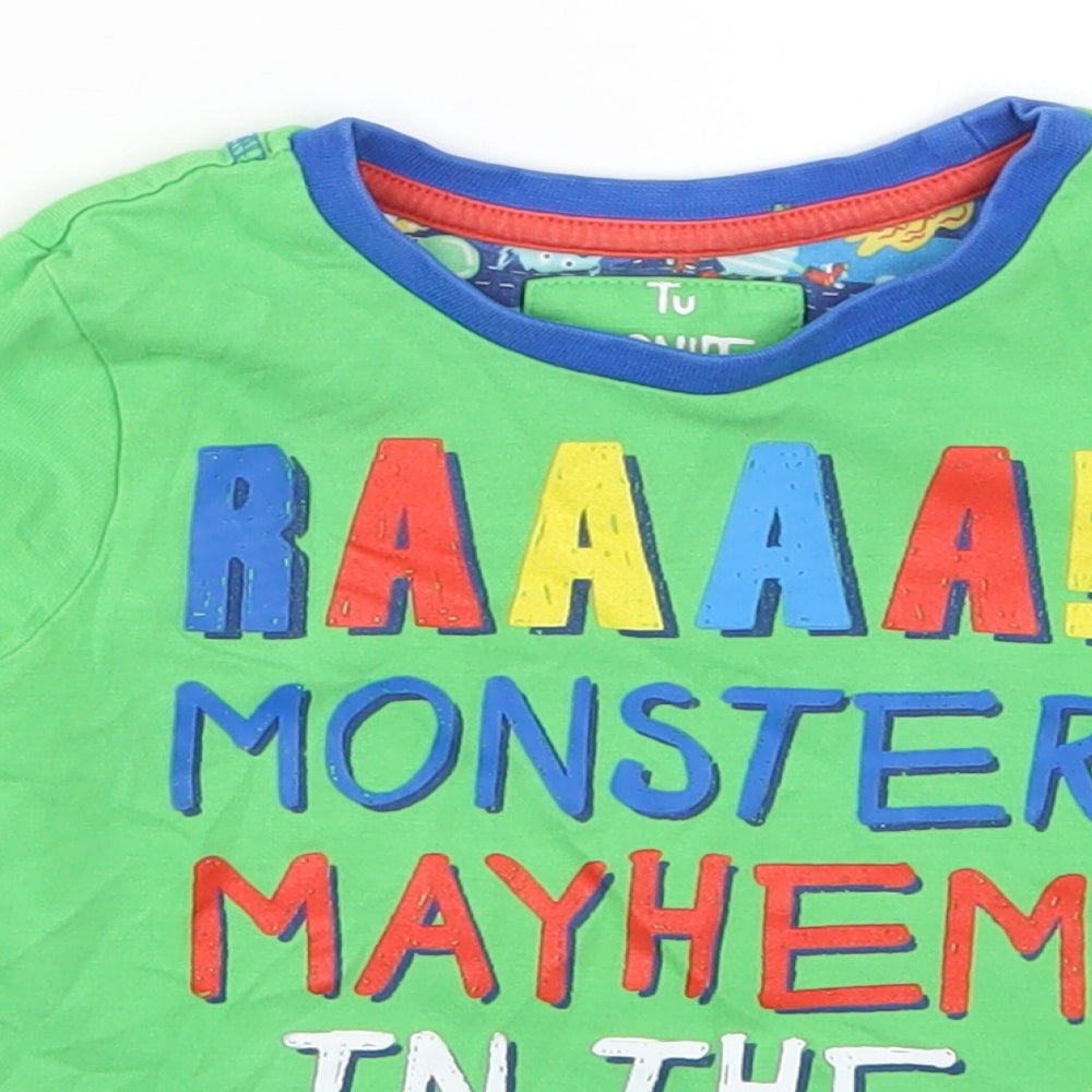 TU Boys Green Solid   Pyjama Top Size 2-3 Years  - RAAAA! Monster Mayhem in the Morning