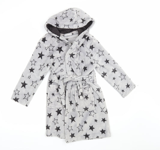 George Girls Grey Geometric  Kimono Robe Size 6-7 Years  - Star Print