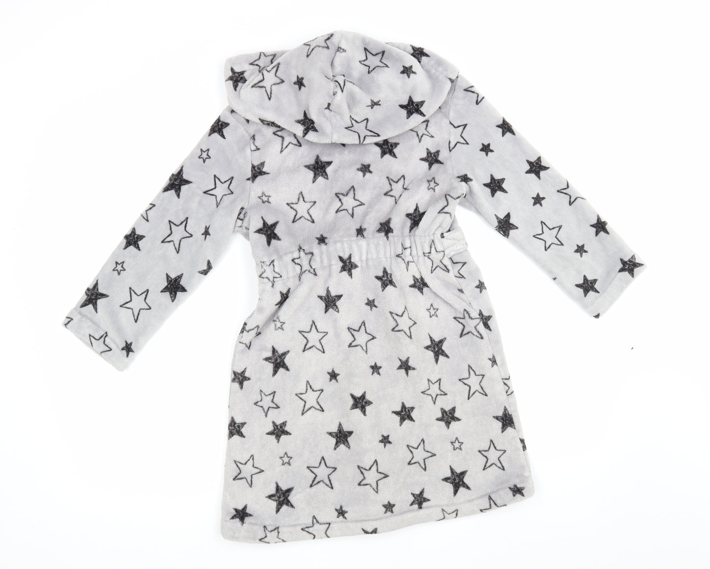 George Girls Grey Geometric  Kimono Robe Size 6-7 Years  - Star Print