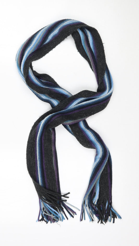 Preworn Unisex Blue Striped Knit Scarf  One Size