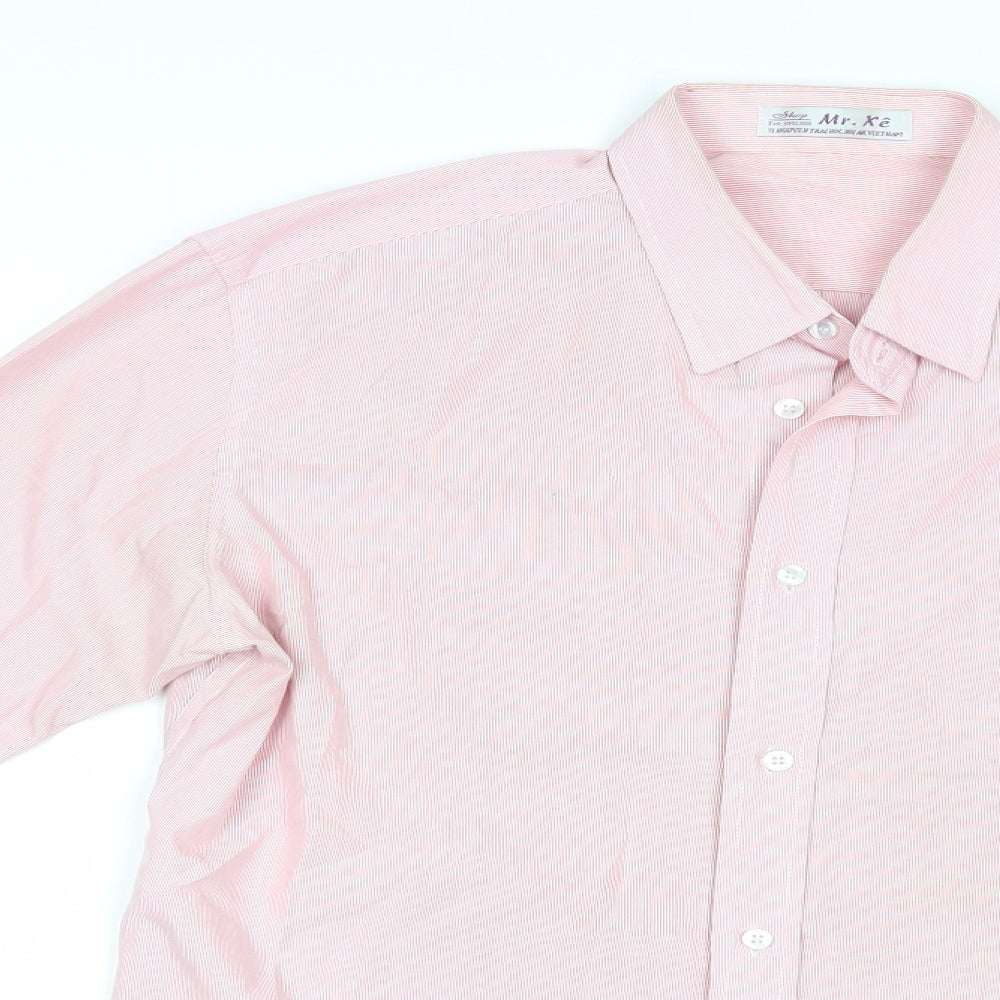 Mr. Xe Mens Pink Striped   Dress Shirt Size M