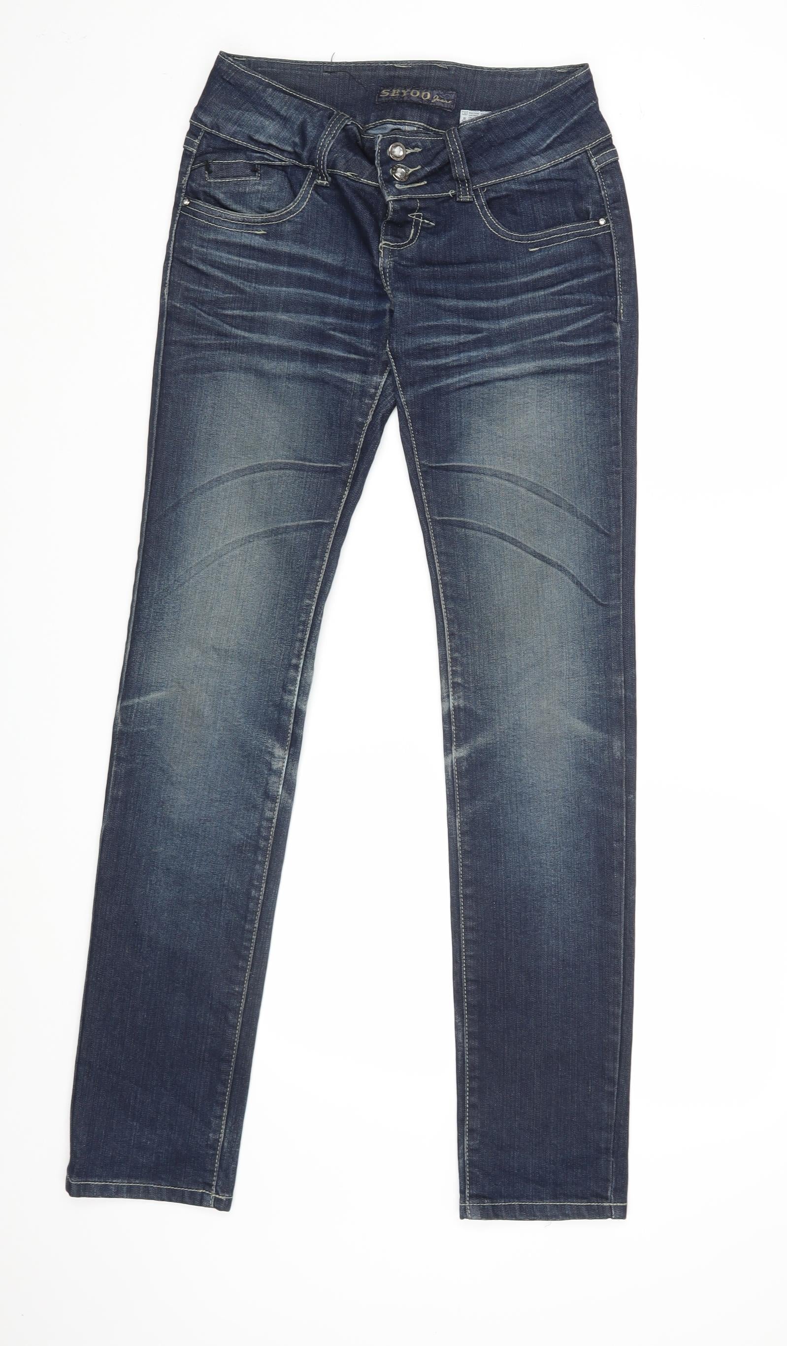 storhedsvanvid Bukser Hvordan Seyoo Womens Blue Skinny Jeans Size 12 L32 in – Preworn Ltd