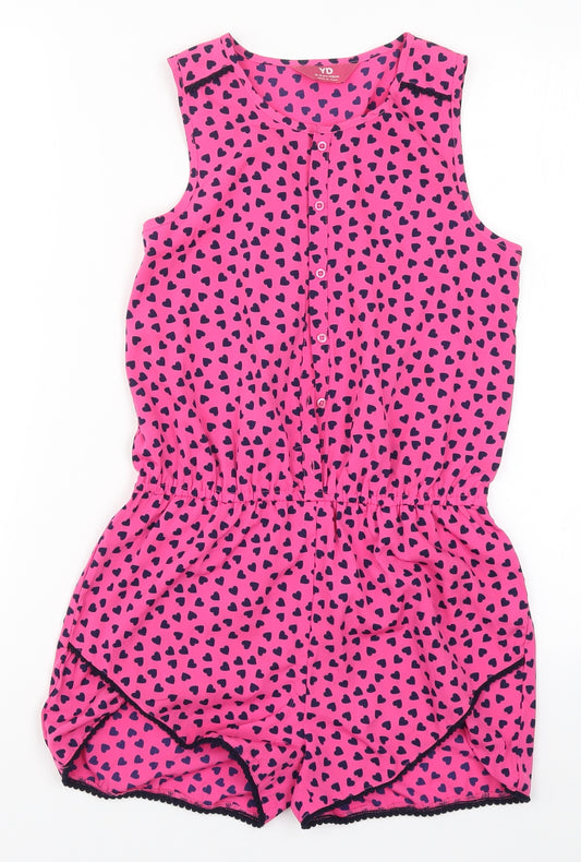 Young Dimension Girls Pink   Playsuit One-Piece Size 12-13 Years  - Love Hearts