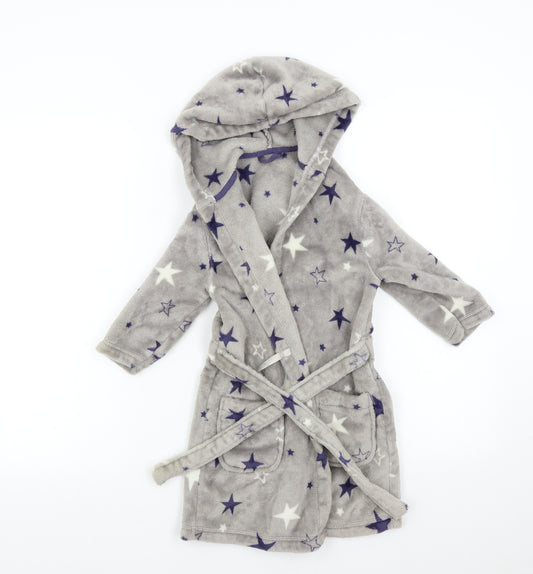 M&S Boys Grey Geometric Fleece  Gown Size 3-4 Years  - Stars