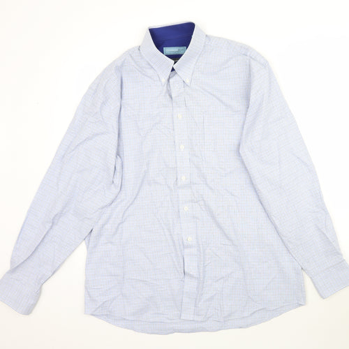 Greenwoods Mens Blue Plaid   Dress Shirt Size L