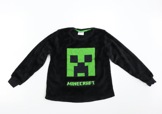 Matalan Boys Black Solid Fleece  Pyjama Top Size 10 Years  - Minecraft