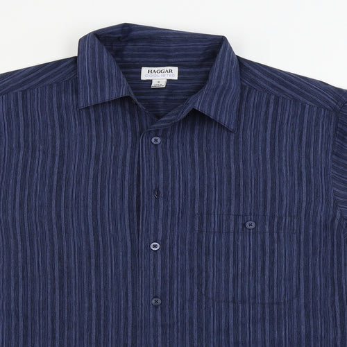 Haggar Mens Blue Striped   Button-Up Size S