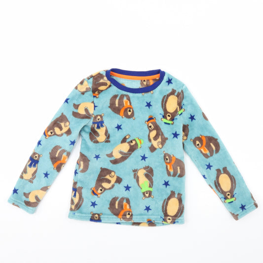 Nutmeg Boys Blue Animal Print Fleece  Pyjama Top Size 5 Years  - Bear