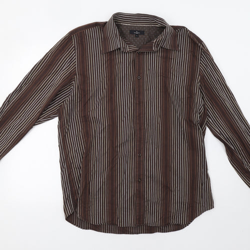 Jeff Banks Mens Brown Striped   Dress Shirt Size L