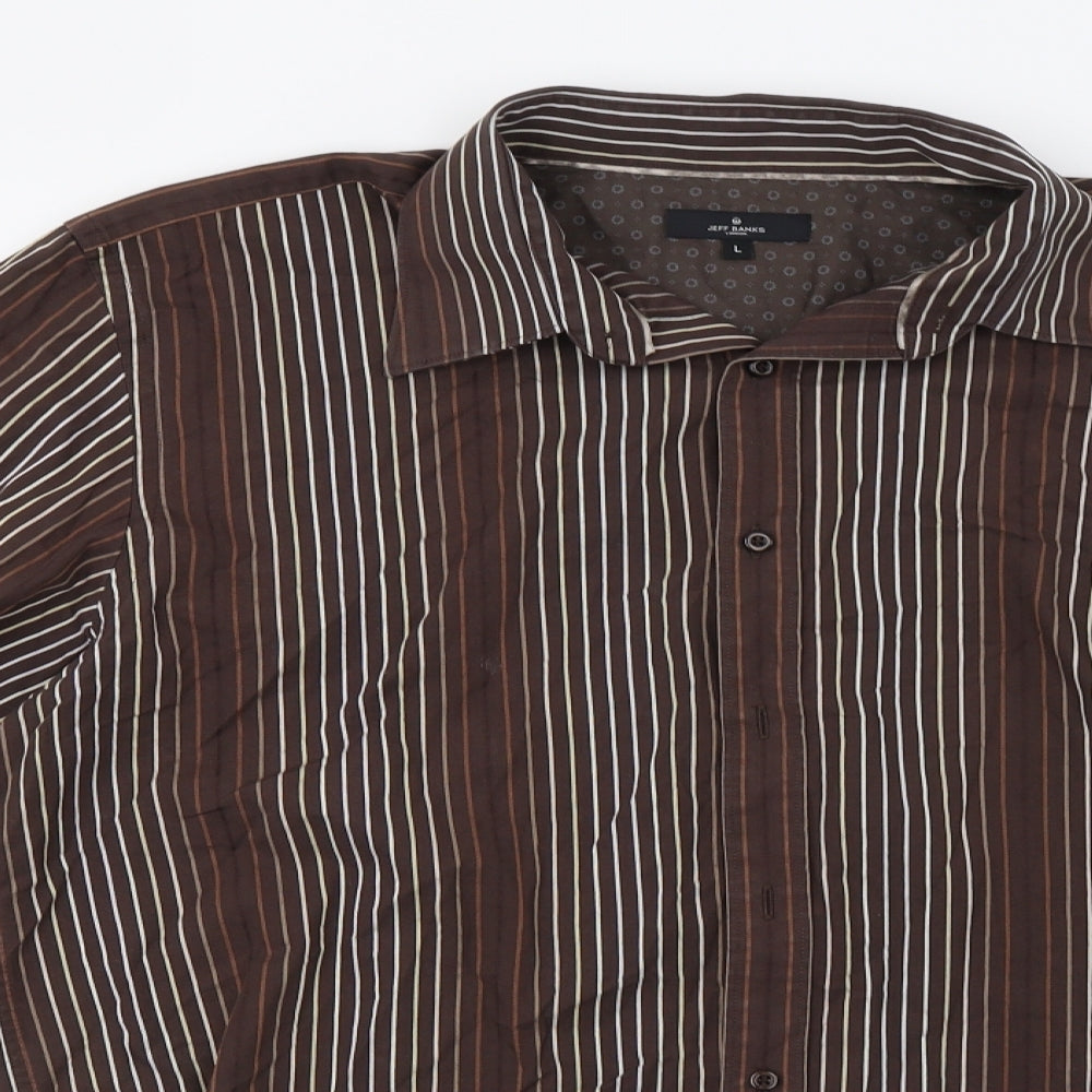 Jeff Banks Mens Brown Striped   Dress Shirt Size L