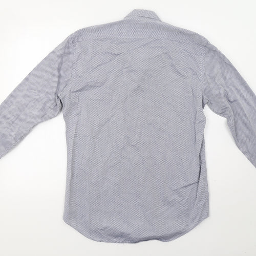 M&S Mens Blue Geometric   Dress Shirt Size 15.5