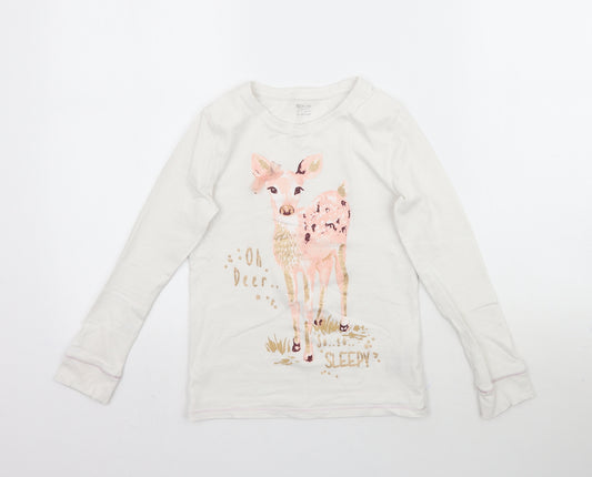 F&F Girls White   Top Pyjama Top Size 7-8 Years  - Oh Deer so so sleepy