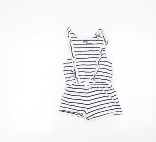F&F Girls White Striped  Playsuit One-Piece Size 5-6 Years