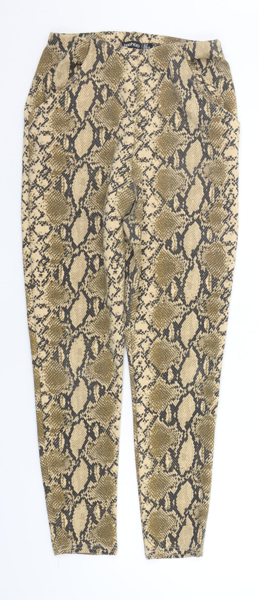 Boohoo Womens Beige Animal Print  Jegging Leggings Size 10 L26 in