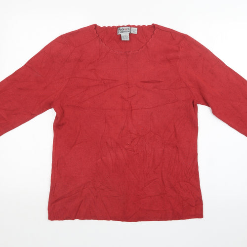STYLE &CO Womens Red Argyle/Diamond  Basic T-Shirt Size L