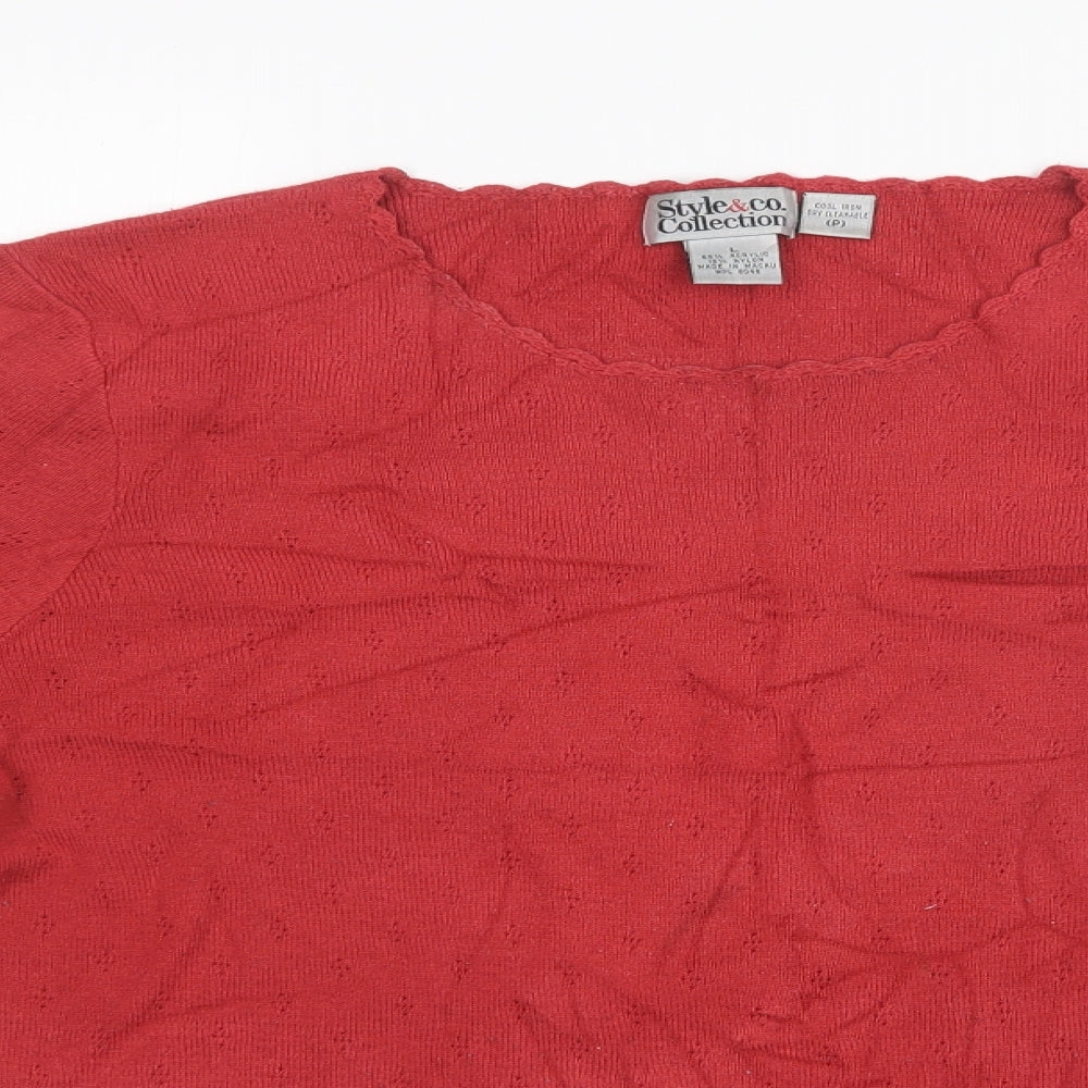 STYLE &CO Womens Red Argyle/Diamond  Basic T-Shirt Size L