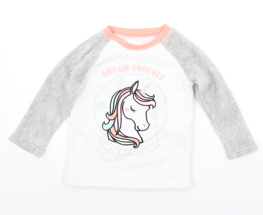 Primark Girls White Solid  Top Pyjama Top Size 5-6 Years  - UNICORN