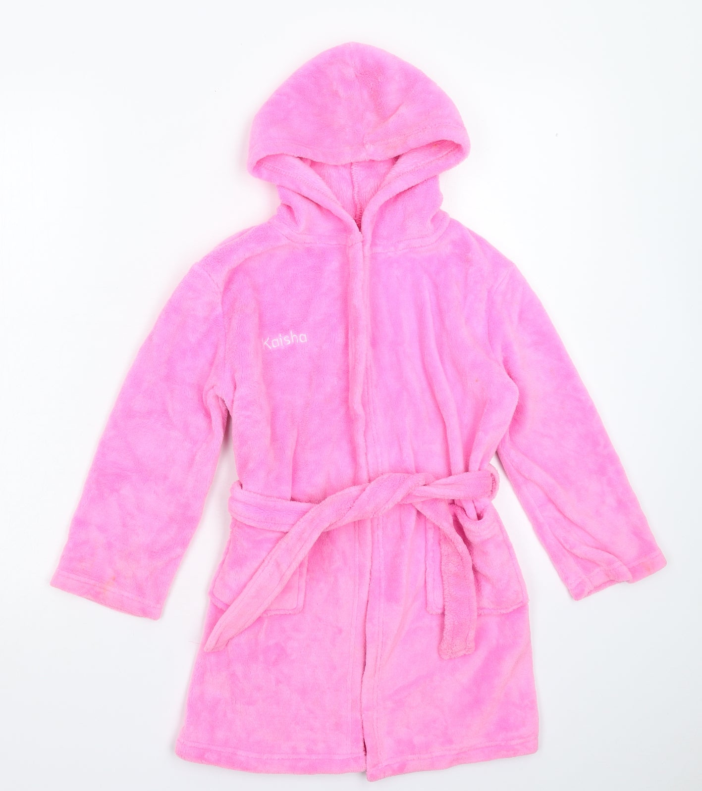 Preworn Girls Pink Solid Fleece Kimono Robe Size 6-7 Years