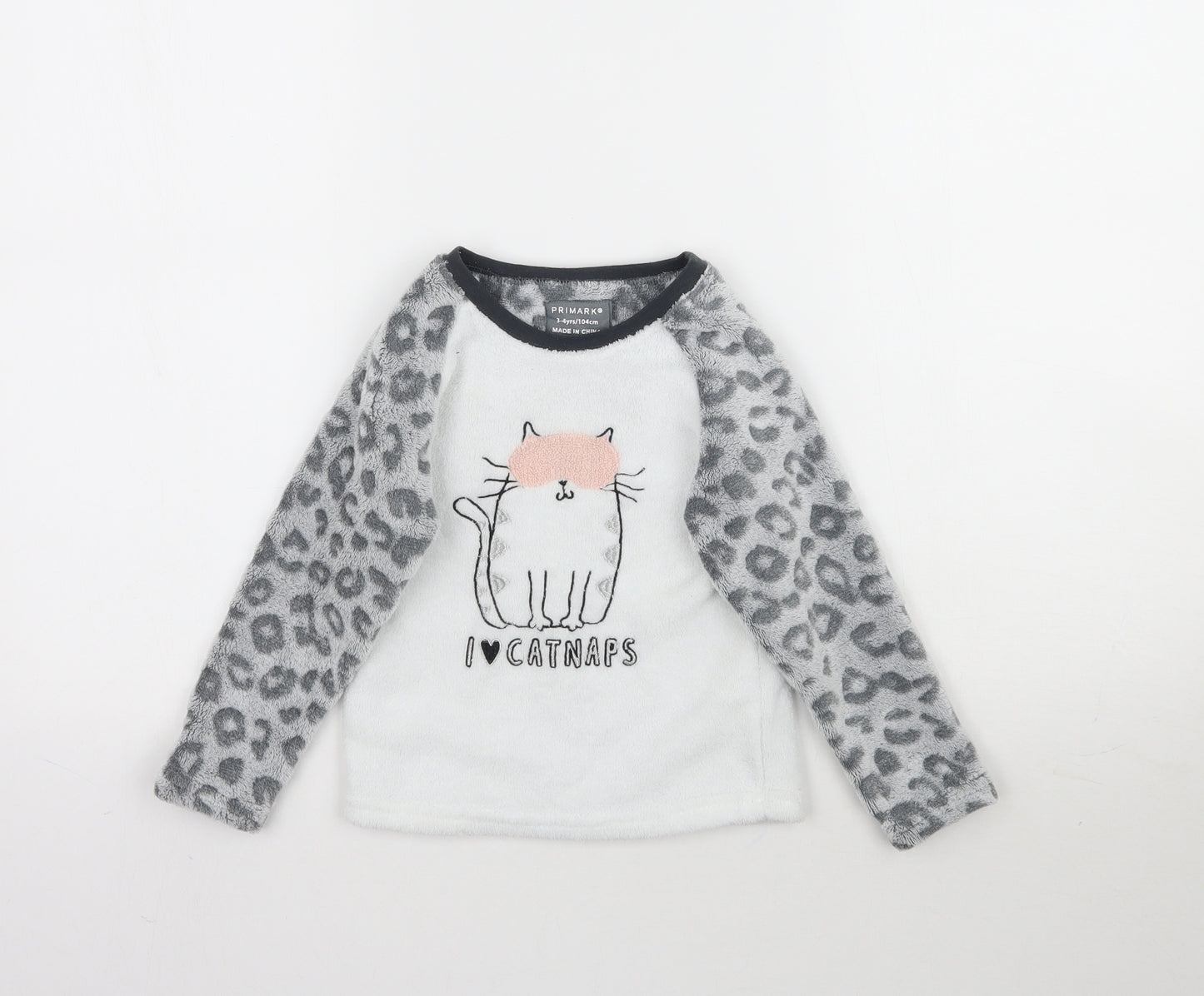 Primark Girls Multicoloured Animal Print  Top Pyjama Top Size 3-4 Years  - Fluffy Cat