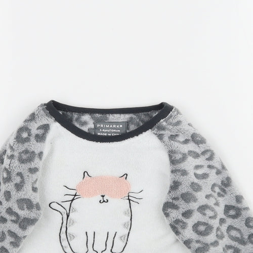 Primark Girls Multicoloured Animal Print  Top Pyjama Top Size 3-4 Years  - Fluffy Cat